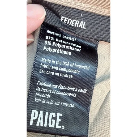 Paige Mens Sz 32 Federal Pants Khaki Brown Slim Fit Stretch Preppy Sporty - Picture 5 of 8